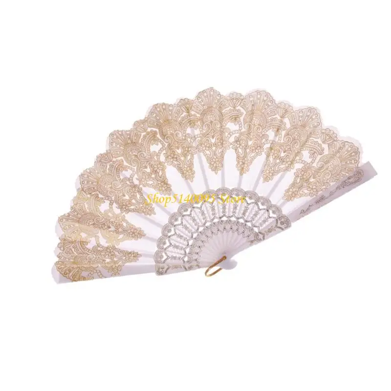 Dxae gouden bloemen vouwen handventilator vrouwen opvouwbare handheld fan voor bruiloftskerk dansende feest huisdecoraties