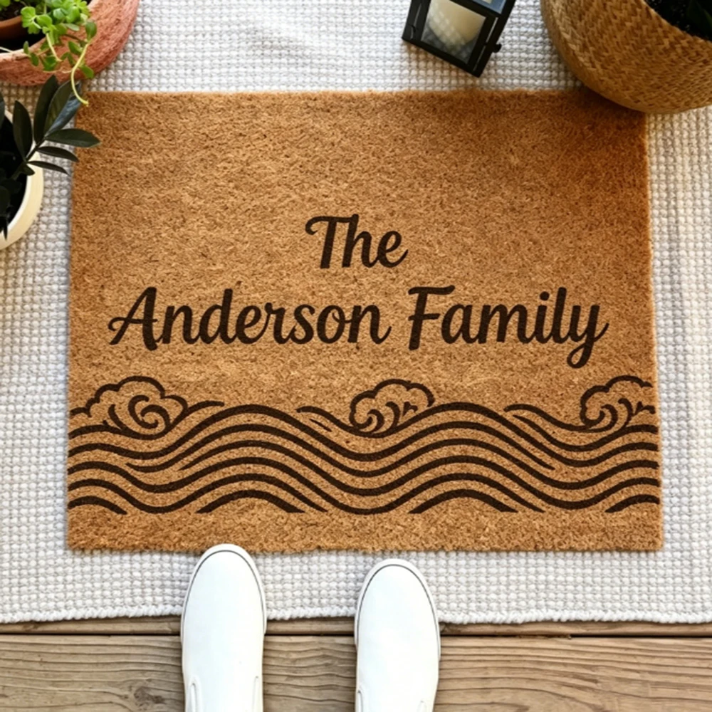 Custom Line Pattern Doormat Personalized Name Printed Mat Balcony Entrance Soft Rug Home Decor Gift