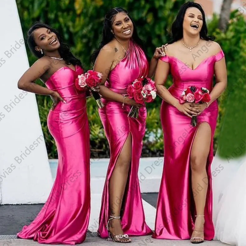 Customized Long Fuchsia Plus Size Bridesmaid Dresses with Split Formal Party Dress Vestido De Madrinha De Casamento