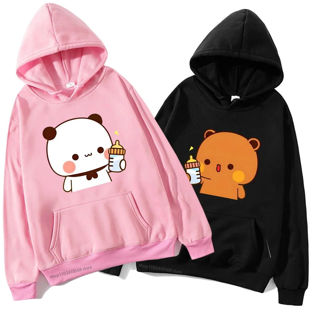 

Bubu Takes Care of Dudu - Gives Milk for Dudu Hoodies Couple Sweatshirts Men/Women Clothes Panda and Brownie Bear Pullover Tops