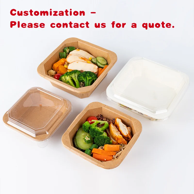 custom.LOKYO Custom Printed Square Disposable Kraft Paper Bowl Sushi Noodle Takeaway Food Packaging with Embossing Matt