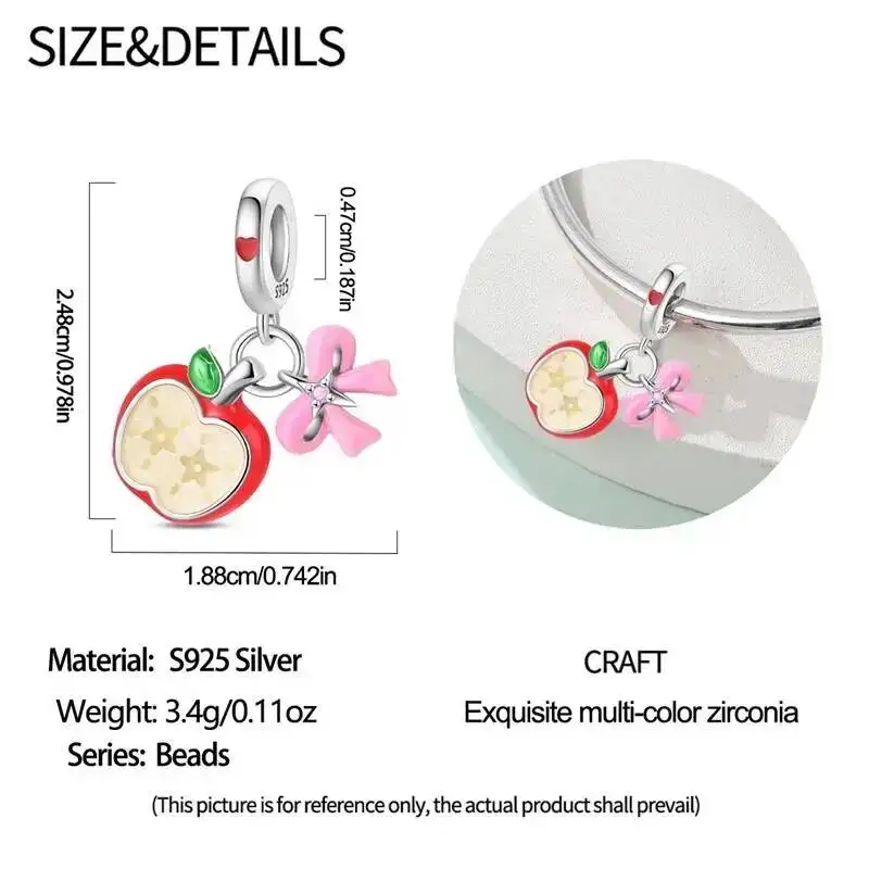 New 2026 925 Silver Fruit Cherries Charms Minnie Bow Bead Fit Bracelet Necklace For Women Pendants DIY Jewelry Gifts wholesale view 3