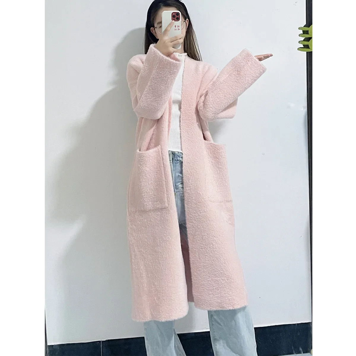 Autumn Long Cardigan 2023 Spring Knitted Women V-neck Winter Black Elegant Pink Outerwear Maxi Y2k Sweater Coat Soft Jacket