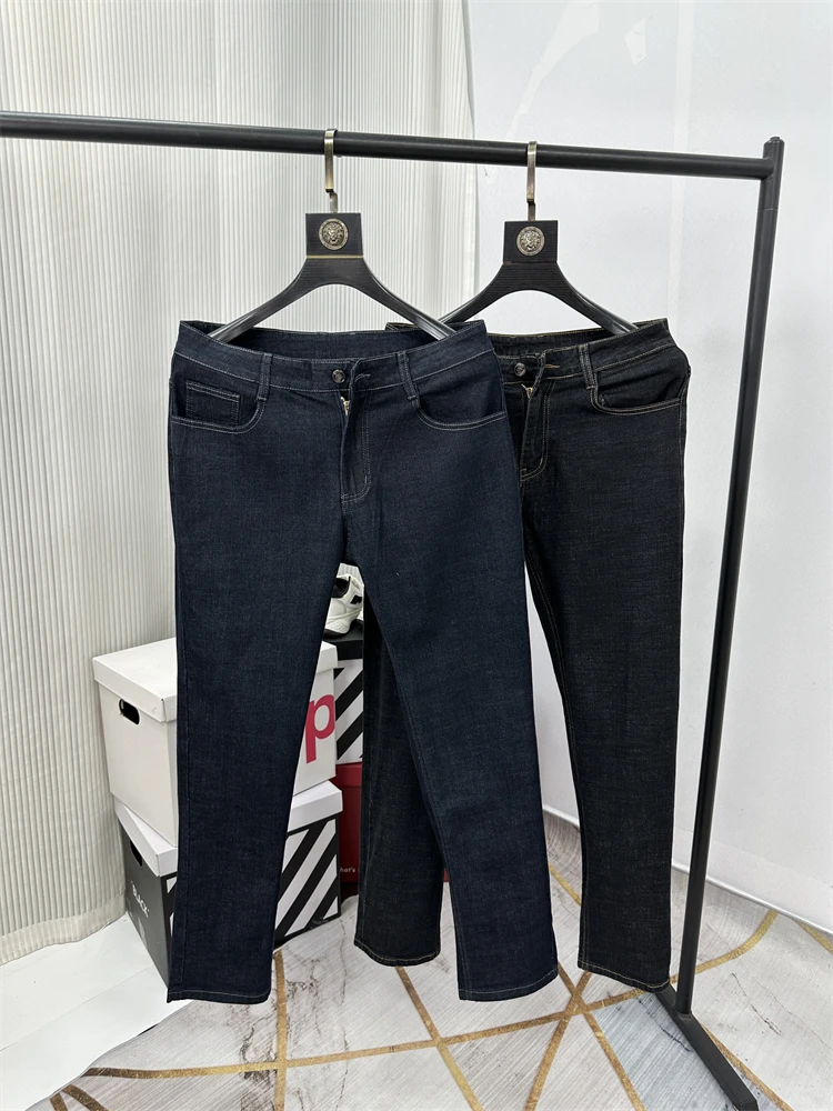

Классические модные мужские джинсы прямого кроя, дышащие, удобные, повседневные брюки, осенняя новинка, базовые универсальные джинсовые штаны