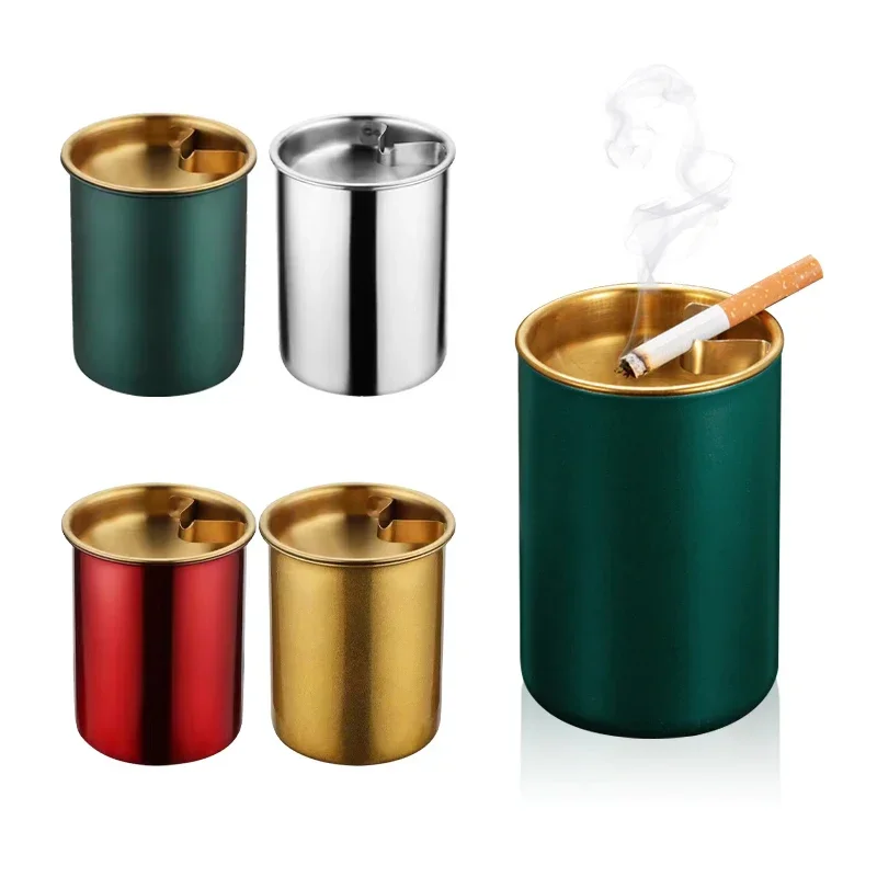 Funnel-shaped Lid Ashtray Elegant Stainless Steel Ashtray Windproof Lid Capacity Heat Resistant Ideal Desktop Ash Storage Holder