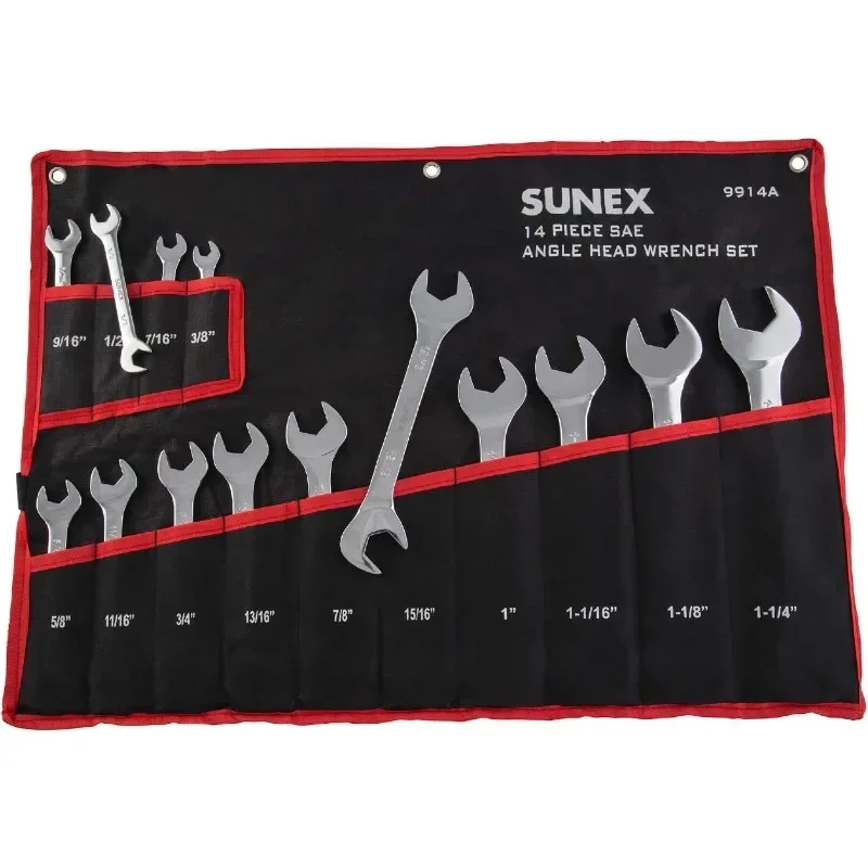 

14 Piece Angle Head SAE Wrench Set (FULL POLISH) ,V-Groove Design,Include Durable Canvas Pouch