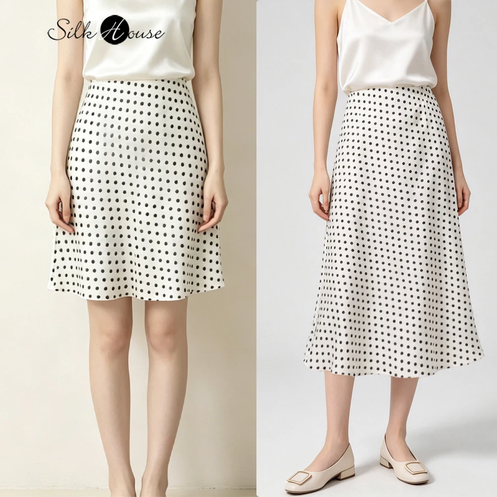 

Women's Fashionable Summer Clothing French Polka Dot 100% Natural Mulberry Silk Plain Satin High Waist Slim Fishtail Skirt