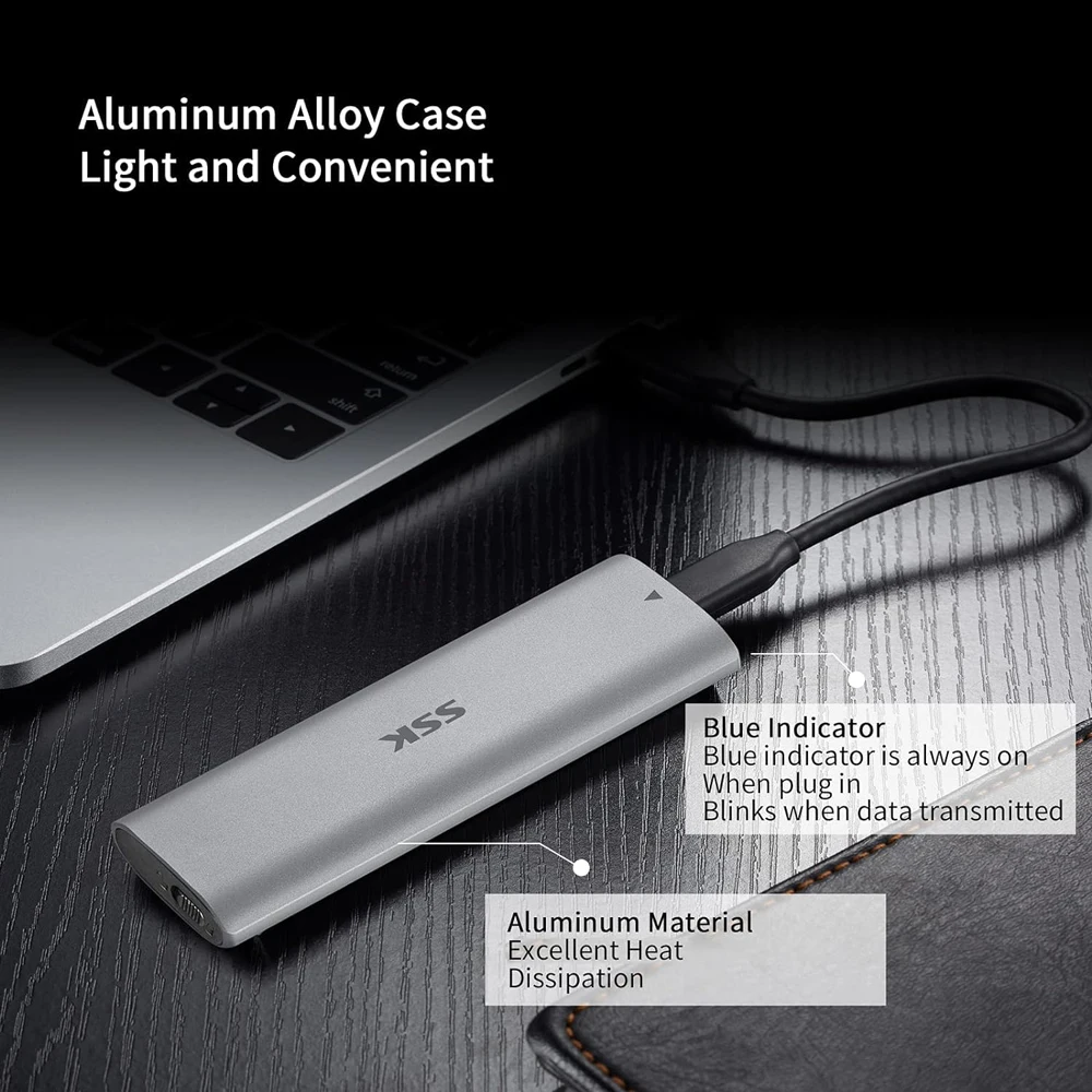 SSK M.2 NVMe Enclosure Tool-Free SSD Enclosure Adapter USB C 3.2 10Gbps External Solid State Drive Case Support UASP/Trim for PC