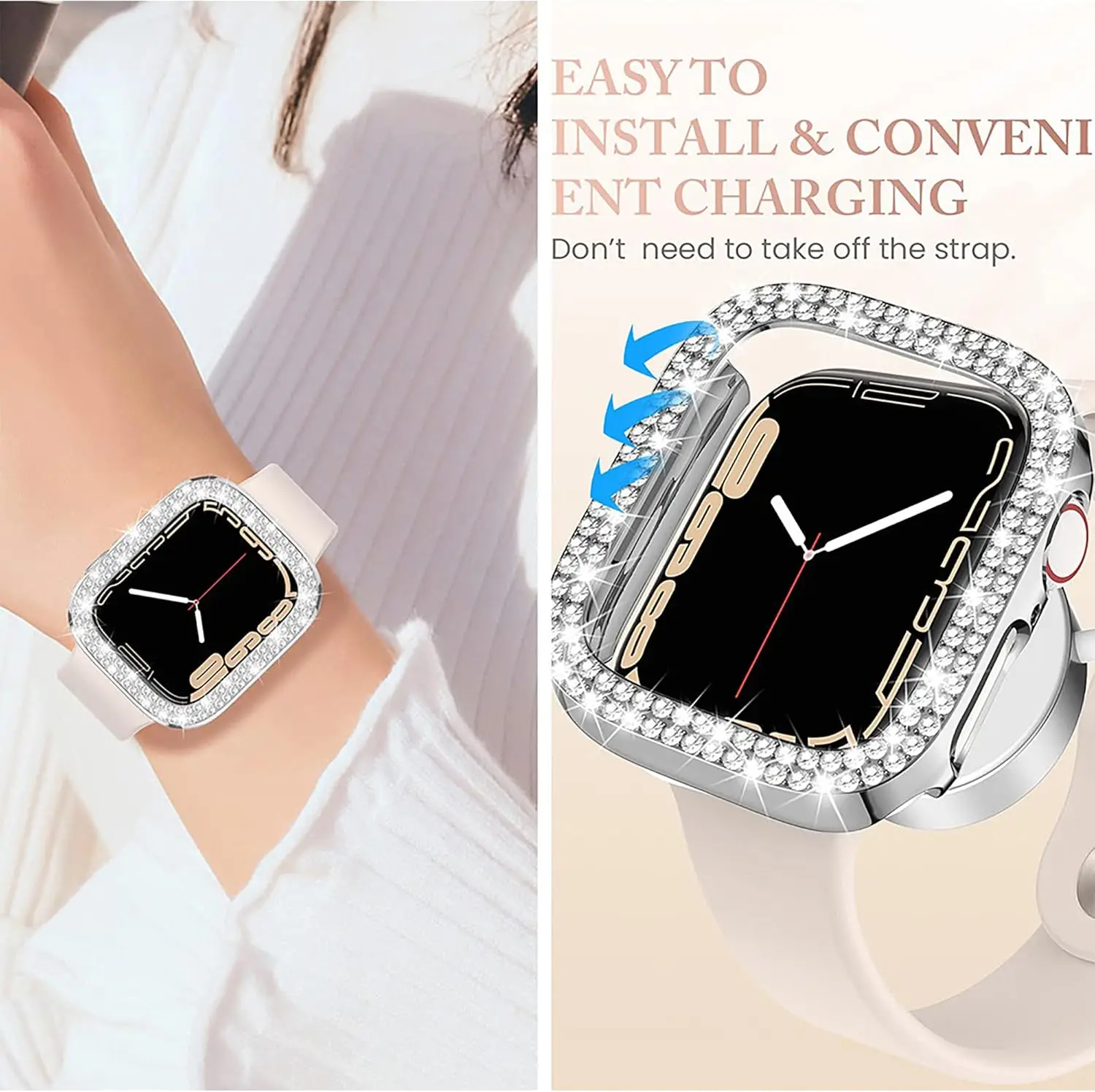 Cover For Apple watch Case 42mm 46mm Bling Diamond Rhinestone PC Bumper Protector iWatch Protective For Series 10 11 accessories