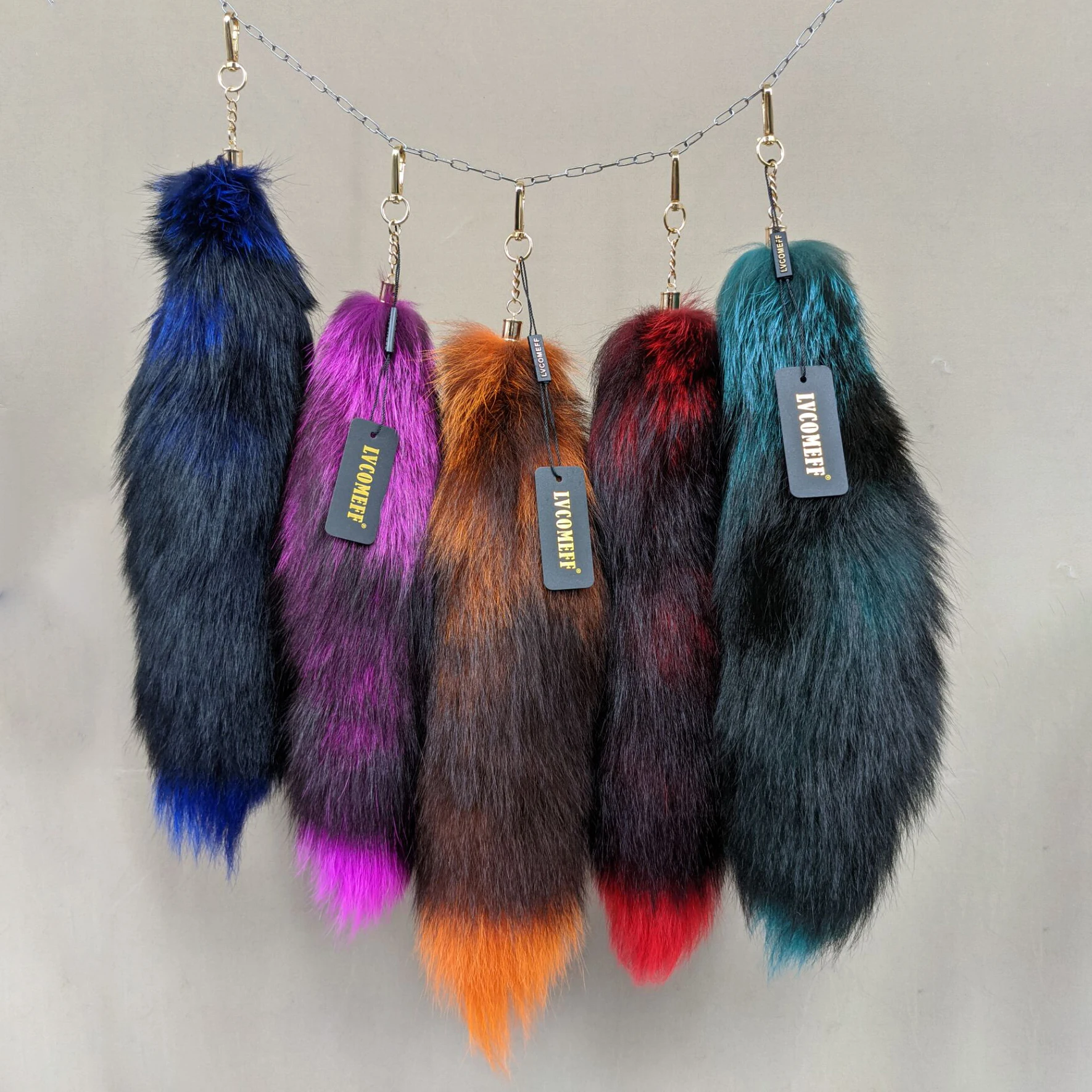 سلسلة مفاتيح بذيل فرو الثعلب الطبيعي للنساء ، إكسسوار فروي أنيق ، سلاسل مفاتيح جميلة للسيارة ، طول 46 ، Y2K ،