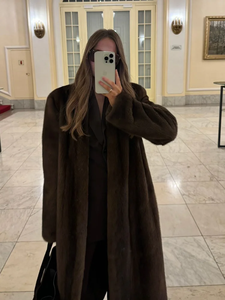 Women\'s Luxury Soft Thicken Warm Hairy Faux Fox Fur Coat Fashion Oversized Brown Long Sleeve Fluffy Jacket 2024 Lady Streetwear