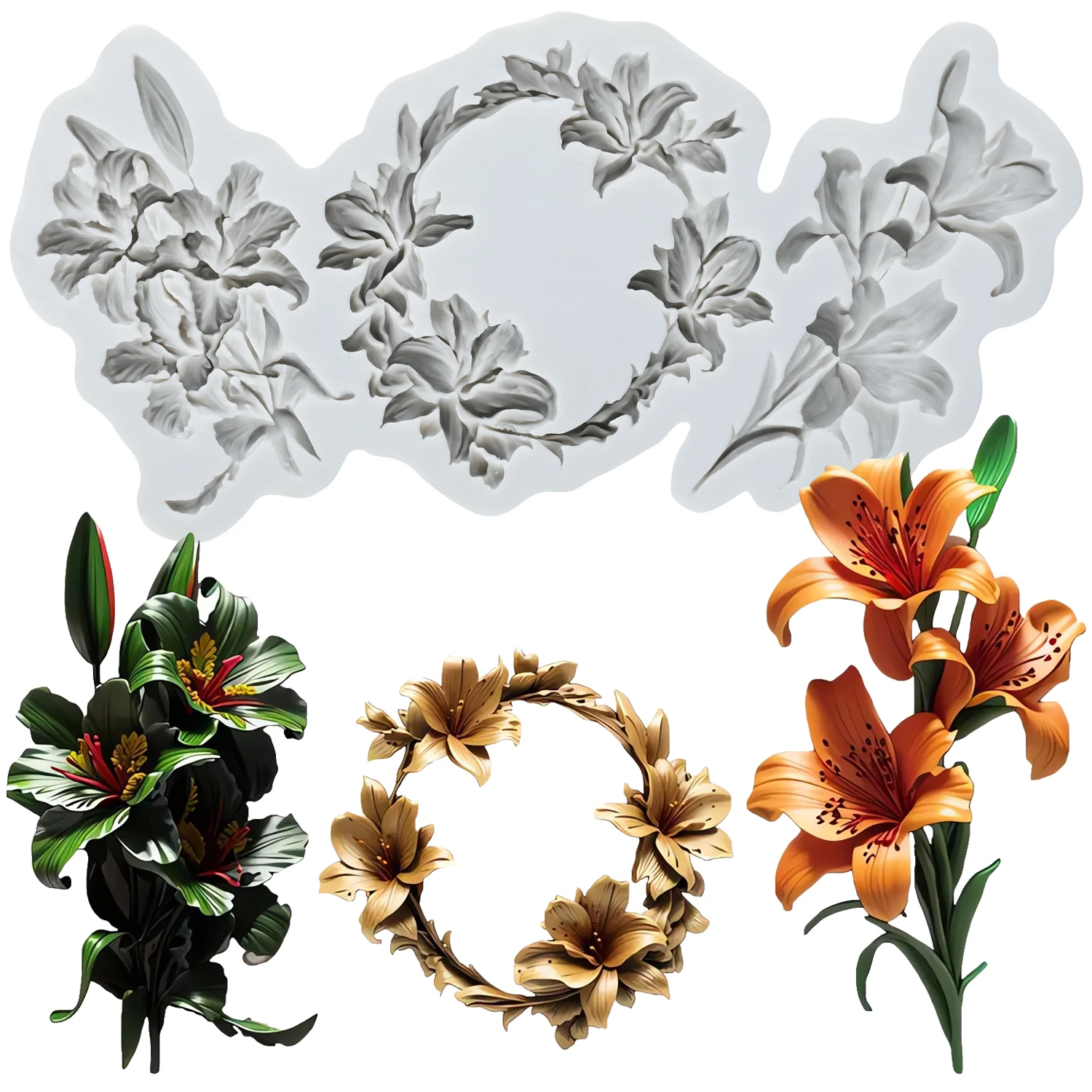 Flower Wreath Silicone Mold Flower Garland Fondant Cake Decorating Tools Cupcake Topper Candy Sugar Craft Gum Paste Polymer Clay