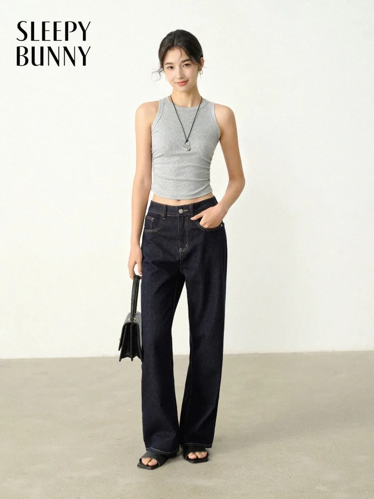 Vintage High Waist Jeans Loose Straight Denim Pants Slimming Contrast Stitching Trousers Casual Long Pants for Summer Outfit