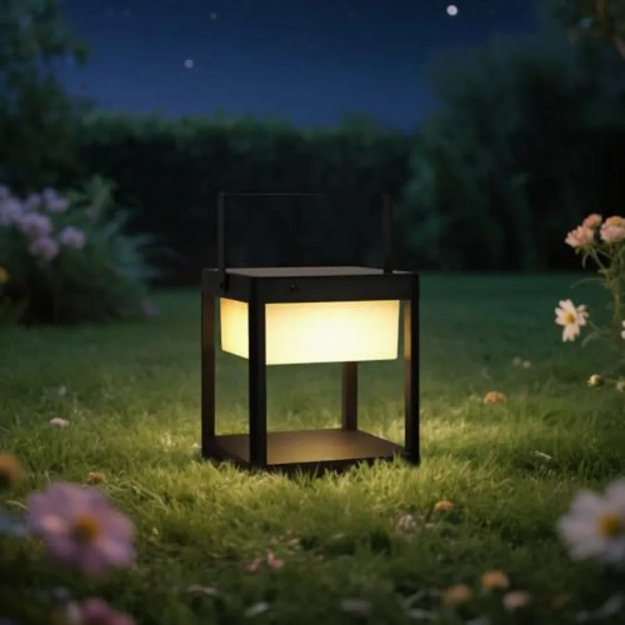 Solar Outdoor Table Lamp, Aluminum IP55 Waterproof LED Lantern Cordless Nightstand Lantern Lights Decorative for Outside Patio
