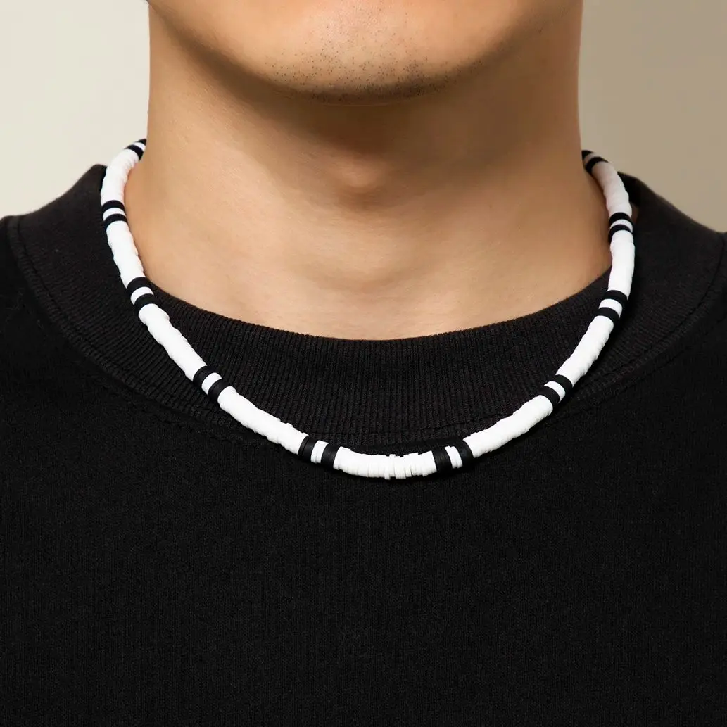 Boho einfache schwarz weiß Polymer Clay Choker Halskette für Männer Vintage Trend Perlen kurze Schlüsselbein Kette männliche Party Schmuck Geschenk