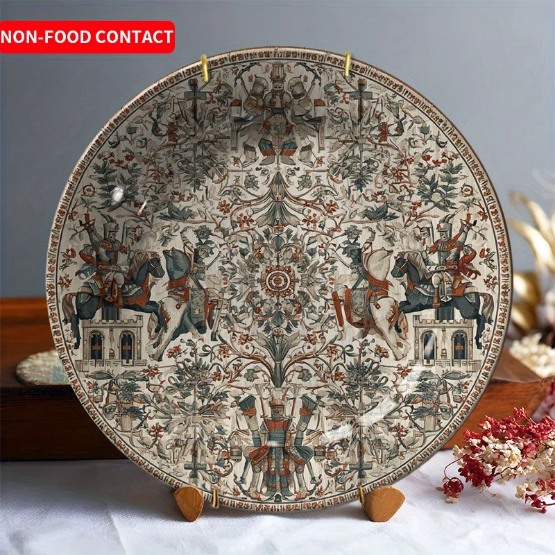 Persian Hunting Scene Vintage Ceramic Decor Plate - Hanging Wall Art， Suitable for families, living rooms, and offices