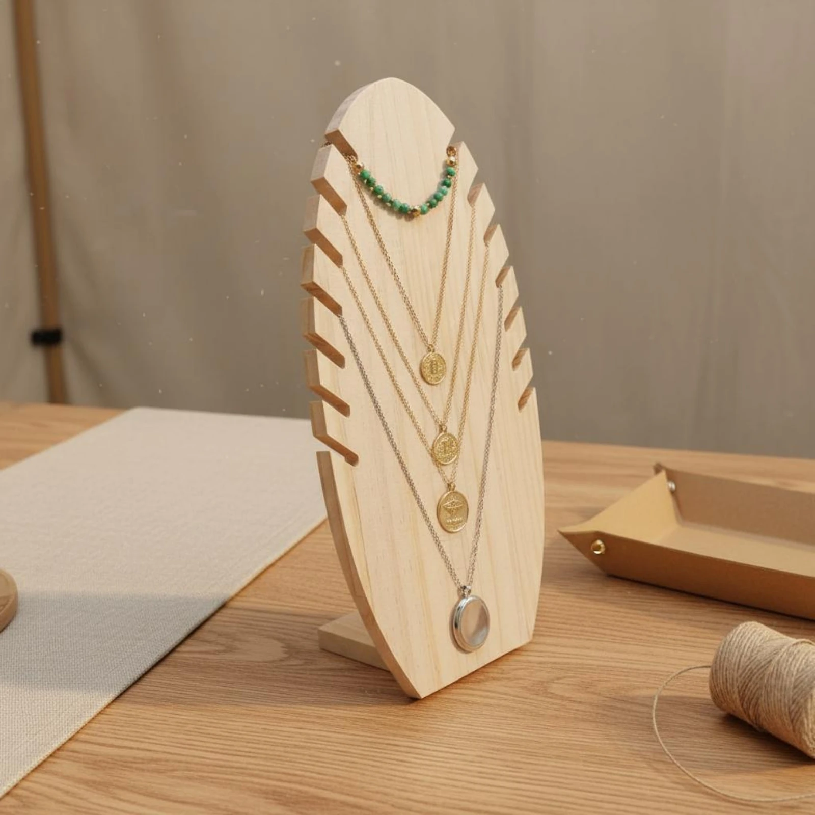 2 Pieces Necklace Display Stand Wooden Jewelry Display Rack Wood Necklace Holder Sturdy Chain Jewelry Organizer Easy to Install