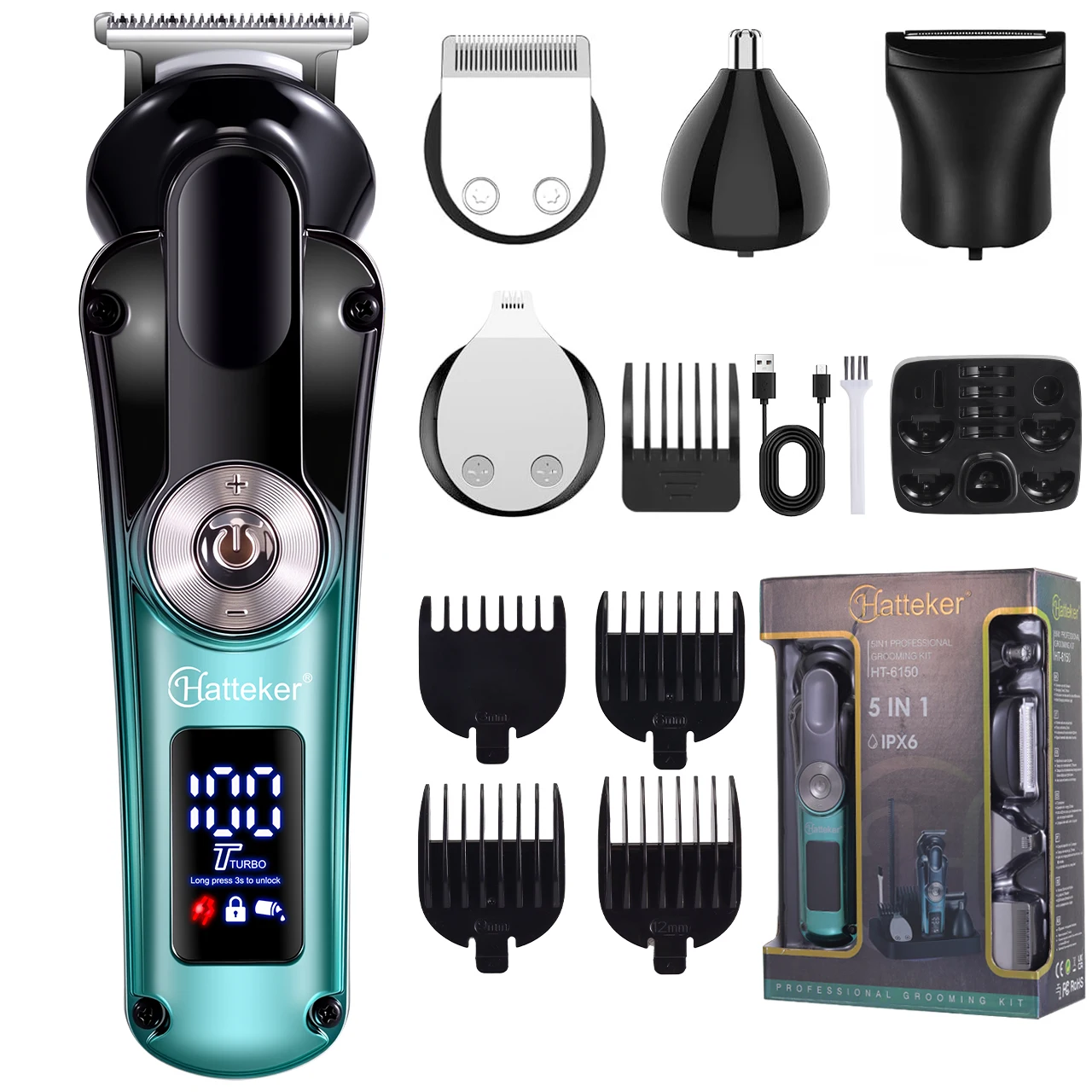 Hatteker 5-in-1 Elektrischer Haarschneider für Männer, Pompadour-Schnitzerei, Friseursalon-Haarschneidemaschine, Trimmer, Messer, Einstellbare Geschwindigkeit, Friseurwerkzeug – Detail 2