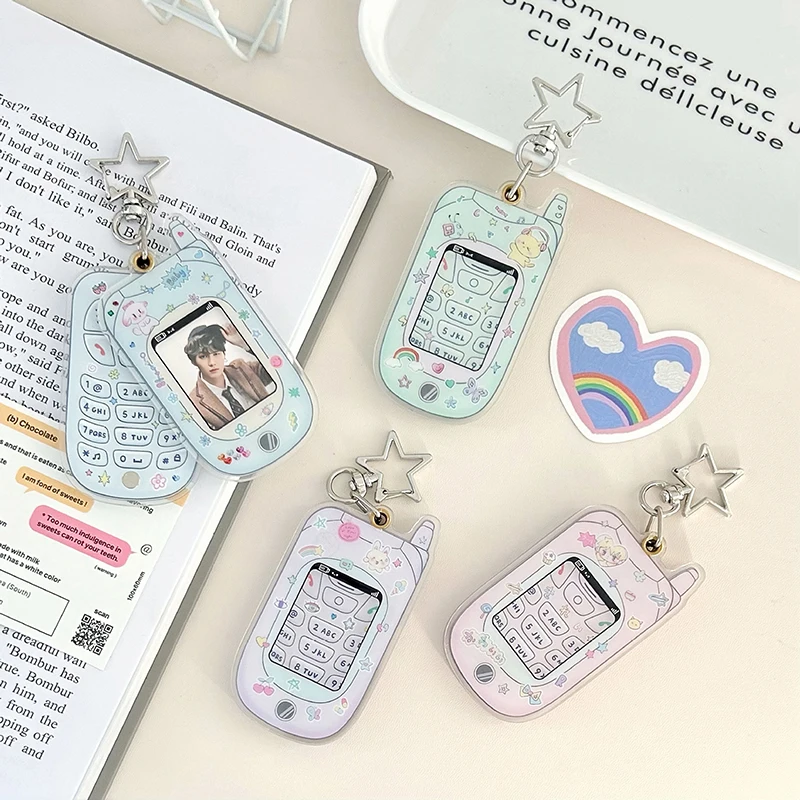 Porte-carte photo en forme de téléphone portable en acrylique, accessoires de bricolage scolaire, pendentif de sac, porte-carte photo, Kawaii, 1 po, 1PC