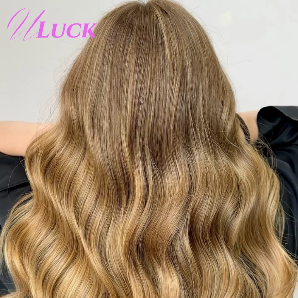 Uluck 13x6 الدانتيل الباروكة الأمامية العسل البني الجسم موجة 100% البرازيلي شعر بشري حقيقي الرماد شقراء اللون ارتداء للذهاب للنساء البيض