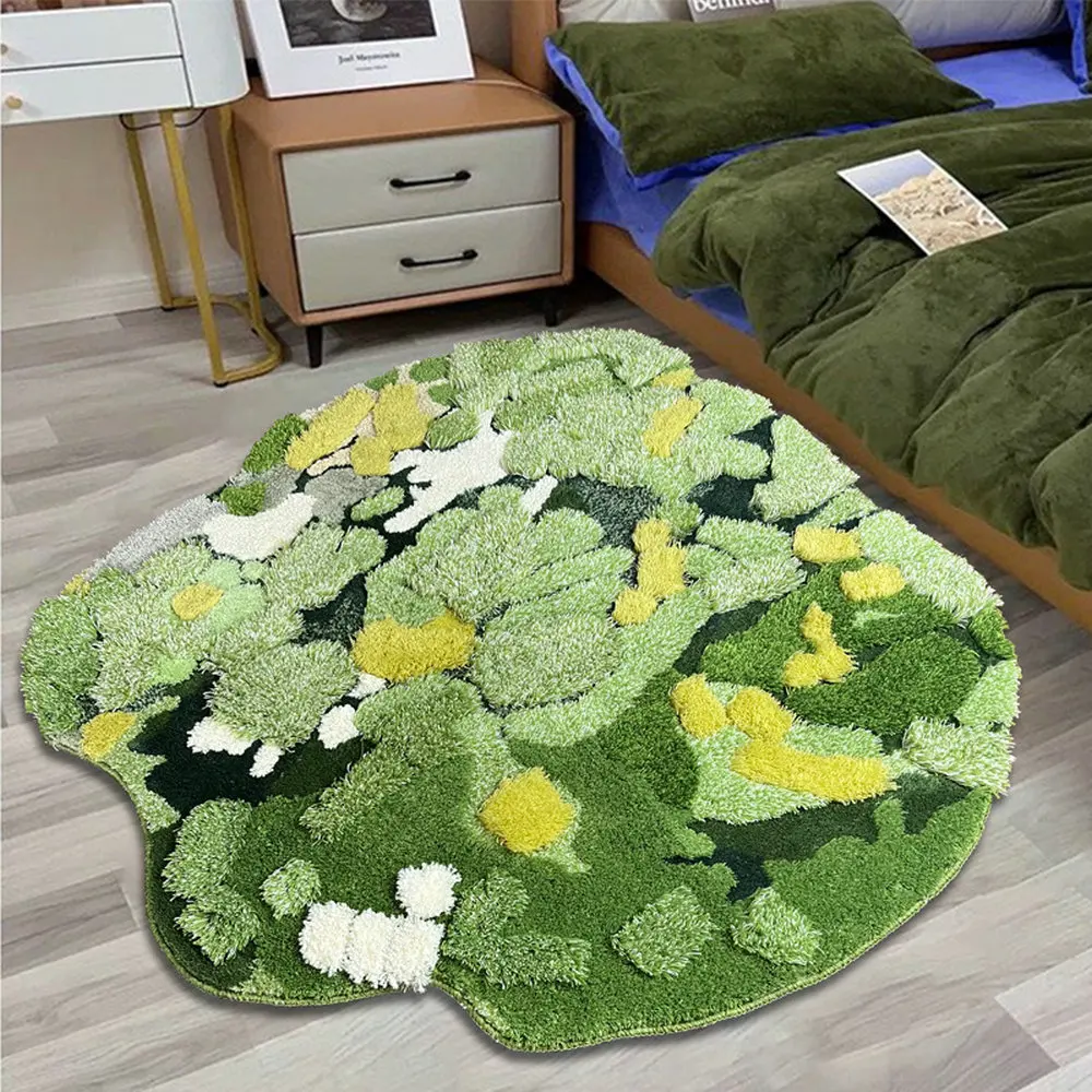 

Green Forest Moss Carpet for Living Room Thickened Handmade Bedside Rug Irregular Shaggy Bedroom Area Rugs Bedside Foot Mats