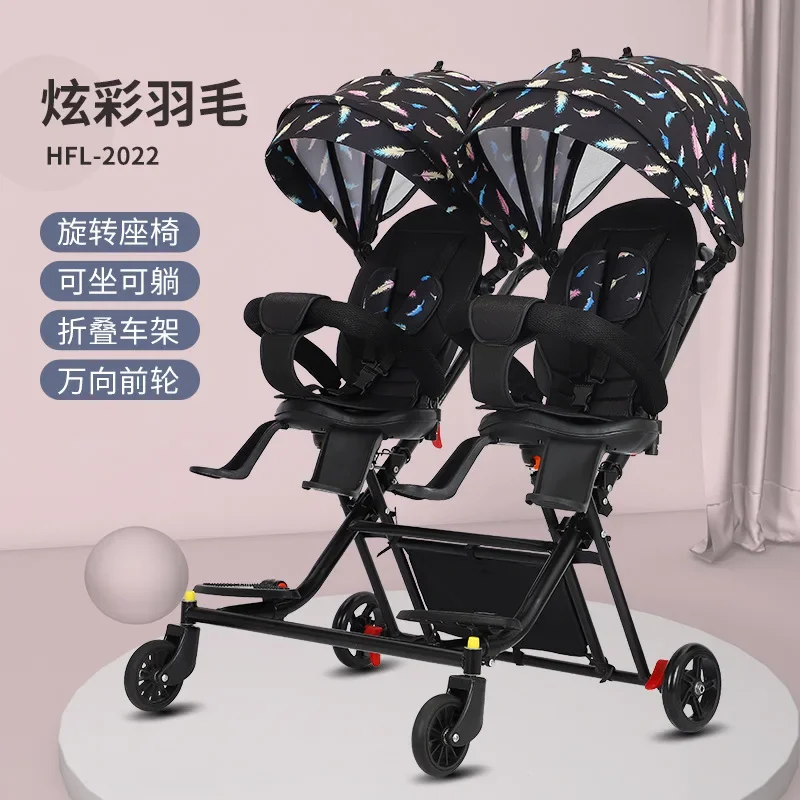 Twin Stroller Foldable Rotatable Lightweight Baby Stroller Lying Sitting Rotating Seats