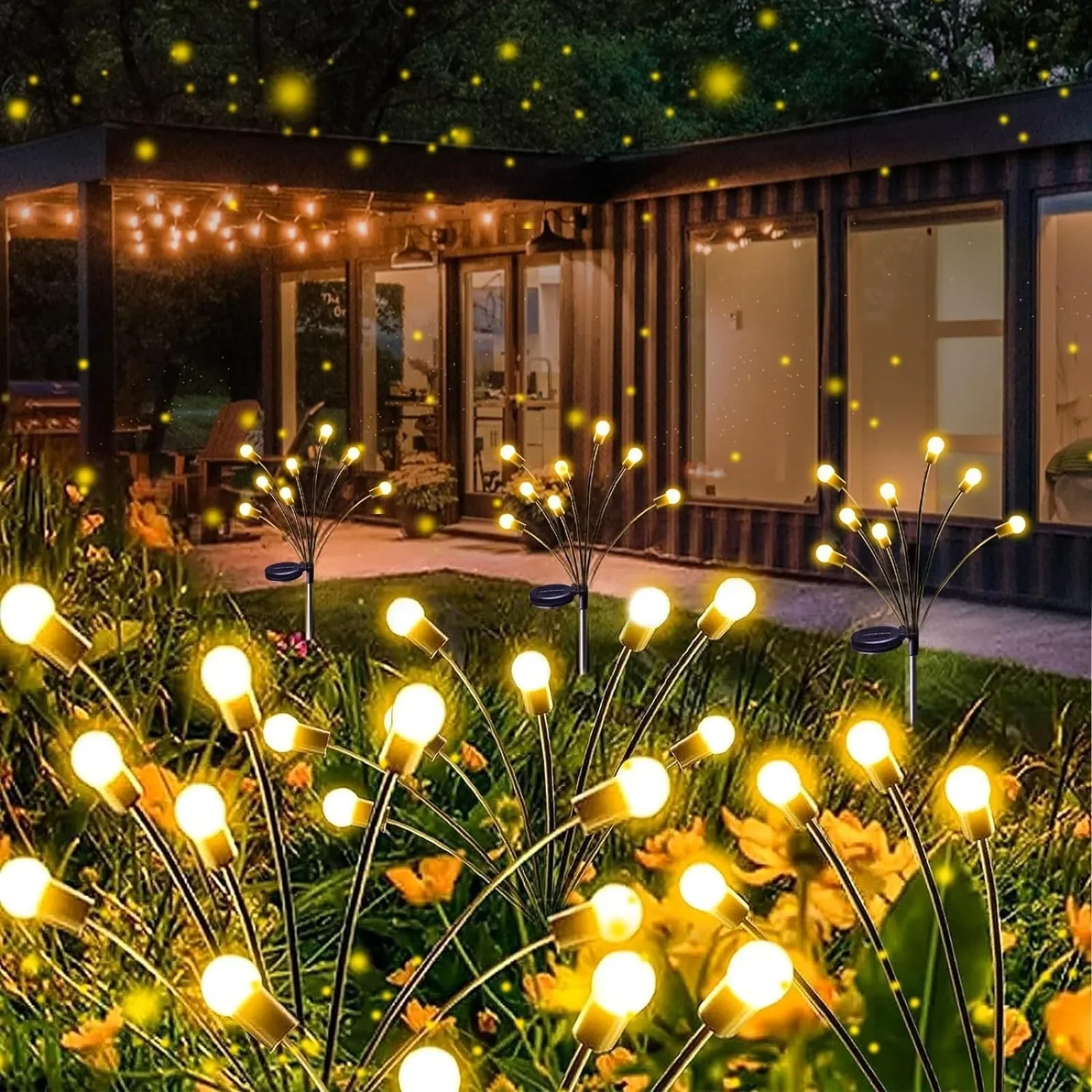 US 8-Pack Solar Garden Lights (Upgraded Long Lasting), 64 LED Firefly Solar Lights for Outside, Waterproof Swaying Solar