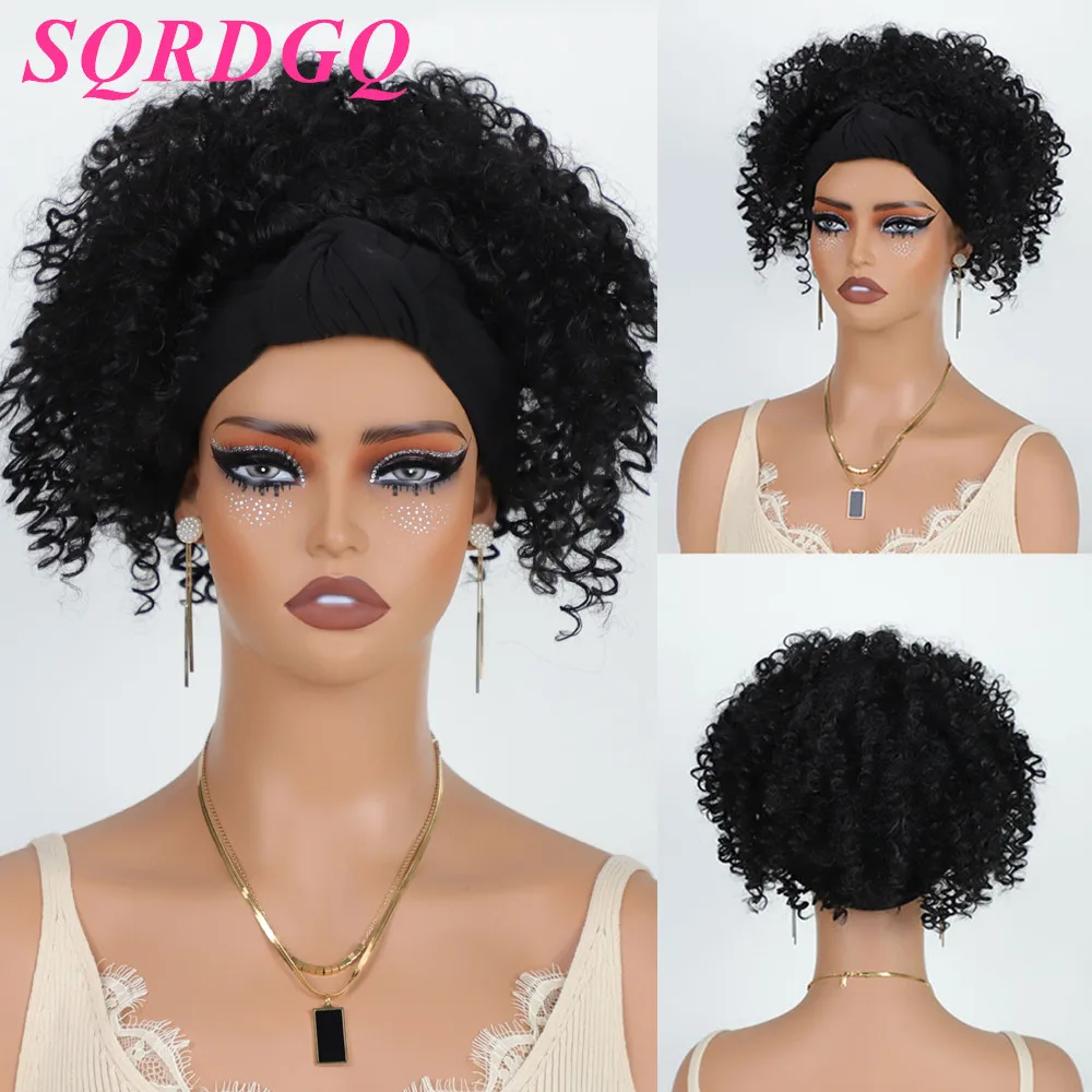 

SQRDGQ Синтетические волосы Женские парики Короткая повязка на голову Парик Кудрявые вьющиеся парики для женщин Коричневые черные парики на распродаже Высокое качество