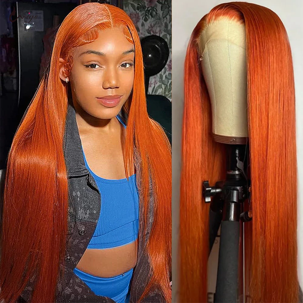 32 Inch Ginger Lace Front Human Hair Wigs Bone Straight Lace Front Wig Orange Colored Human Hair 13x6 Lace Frontal Wig For Women