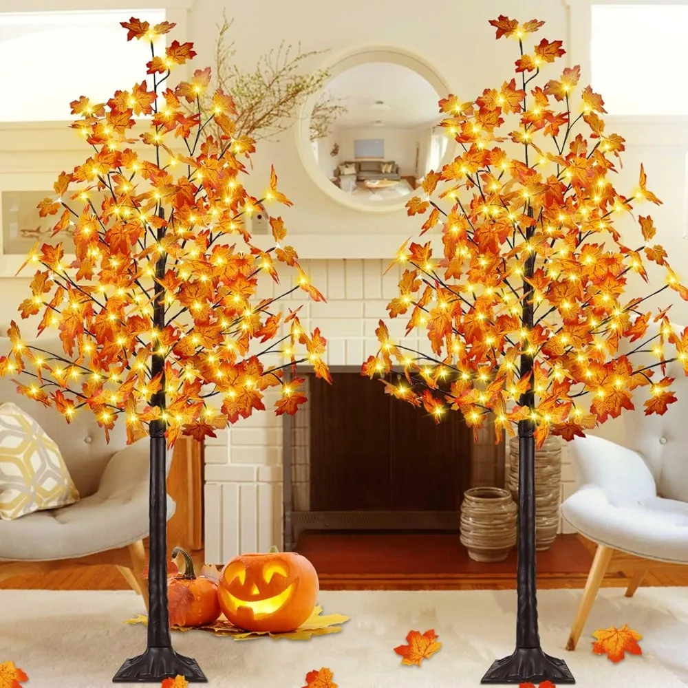 

2Pack 6FT 300LED Artificial Lighted Maple Tree, Fall Decorations for Home, Timer Function Prelit Fall Decor Maple Tree with Warm