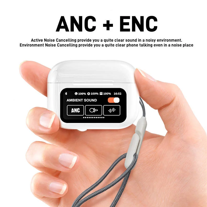 EE1 Popular Hot sell A9 Pro ANC Earbuds Wireless TWS Noise Cancelling Headphones with Touch Screen LED Display and Waterproof In
