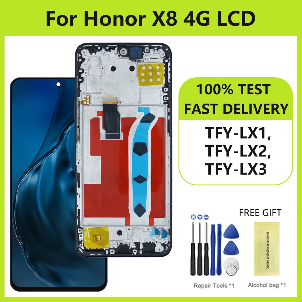 6.7'' For Honor X8 4G LCD Display Touch Screen Digitizer Assembly For Honor X8 2022 TFY LX1 LX2 LX3 Display With Frame