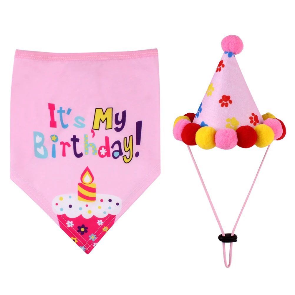 

1 Set Pet Birthday Hat Collar Set Adjustable Dog Party Accessories Dog Bib Collar Decor for Birthday Celebration One Size