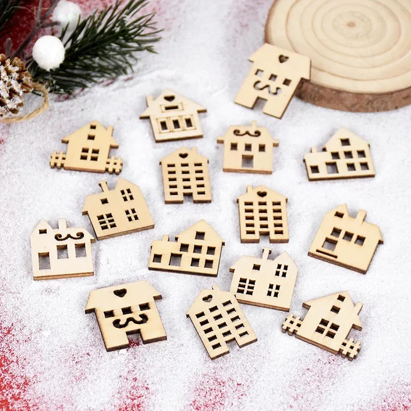 25Pcs natale casa in legno modello fai da te artigianato in legno ornamenti forniture per feste di natale decorazioni per la casa