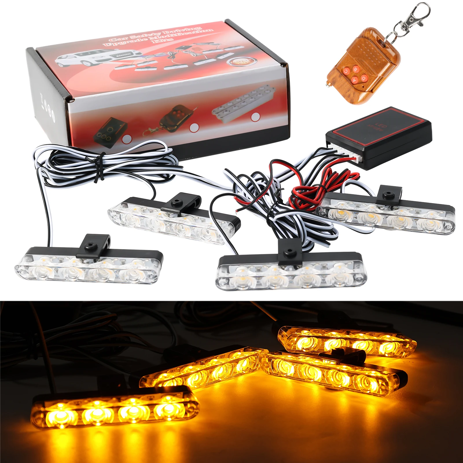 Universal 12V LED Warning Light Strobe Grille Flashing Light Bar Truck Beacon Lamp Amber Beacon Traffic Emergency SUV Pickup
