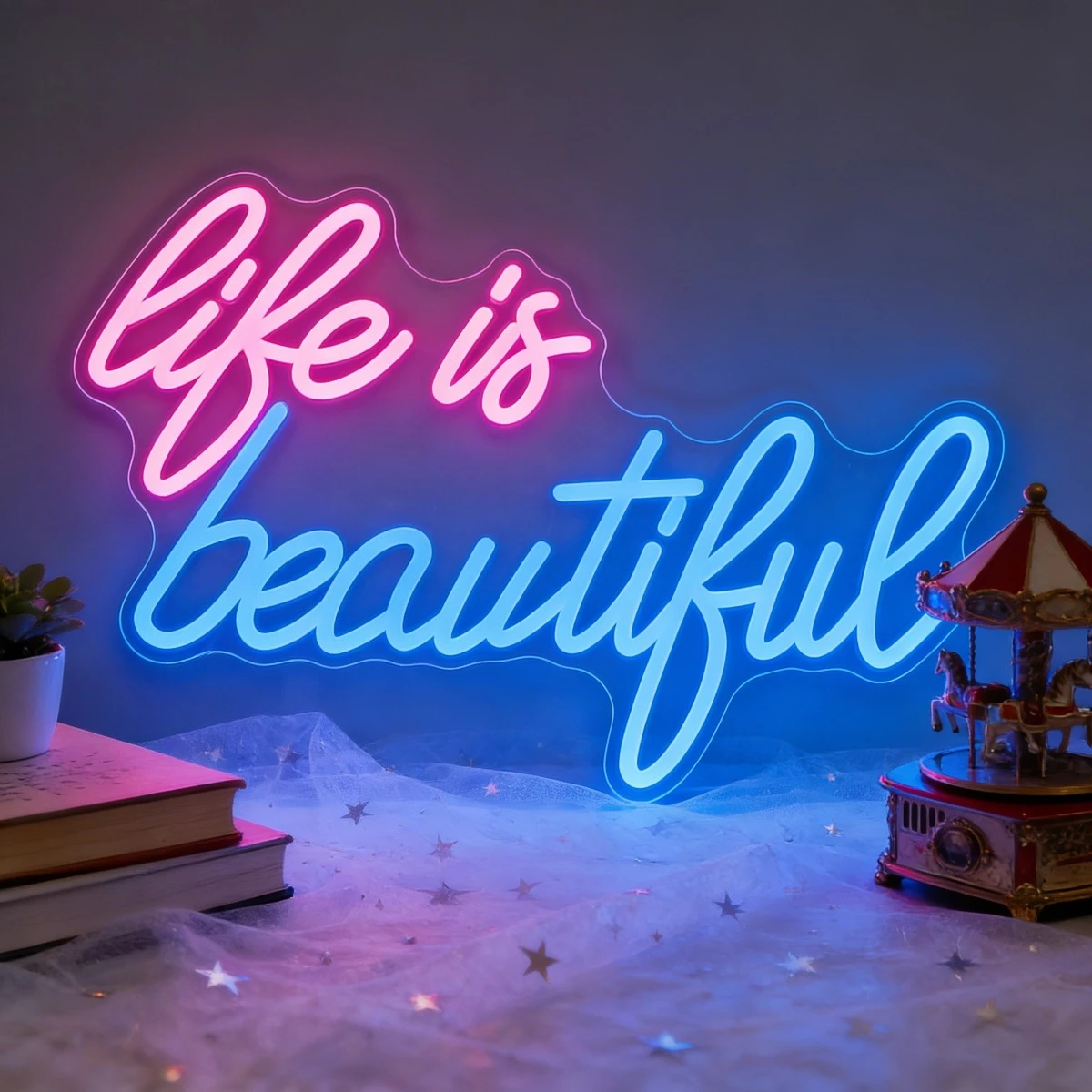Life Is Beautiful LED Neon Sign Dimmable USB Wall Light for Bedroom Living Room Cafe Hotel Birthday Party Anniversary Gift Decor