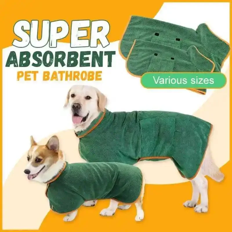 Pet Bathrobe Fast Drying Towel Microfiber Absorbent Soft Bath Robe Adjustable Towel Grooming Coat for Small Medium Large Dog