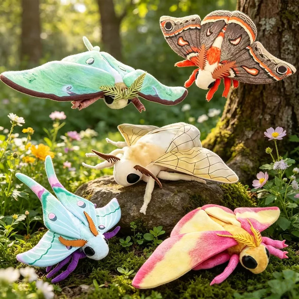 Brinquedos de Pelúcia de Insetos Fofos: Traça-de-Seda, Traça-de-Maple Rosada, Traça-Luna Fidelity, Traça-Hyalophora Cecropia Realista, Brinquedos Infantis Kawaii