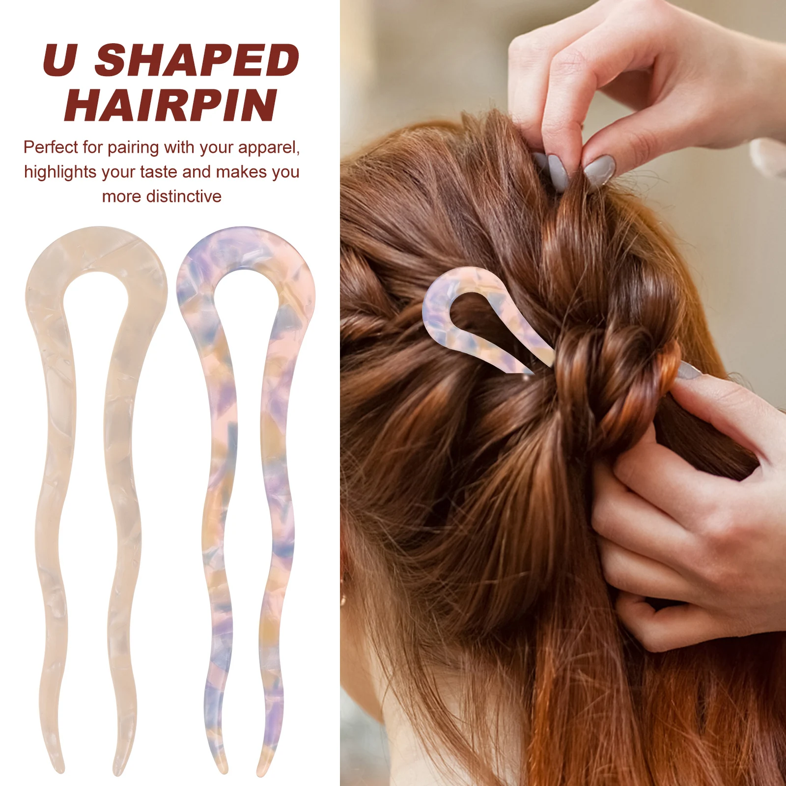 

2pcs French Pins Charming Accessories for Women U-Shaped Hair Forks Bun Pins Thick Long Hair Wavy Chignon Daily Wear Perfect