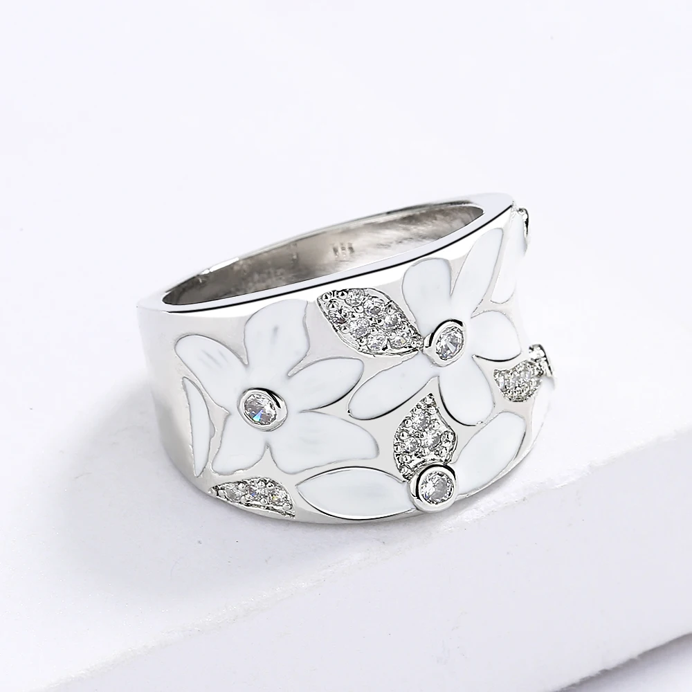 Hot Selling Exquisite Red Flower Ring 925 Silver New Handmade Enamel For Women\'s Wedding Bridal Ring Party Jewelry