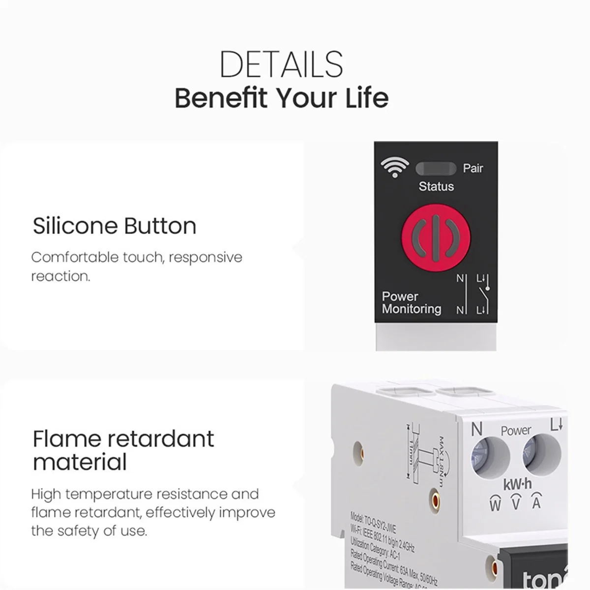 N18R  1P+N 63A 110V 220V WIFI Smart Switch Energy Meter KWh Metering Circuit Breaker Timer Relay Smart Home Protection,A