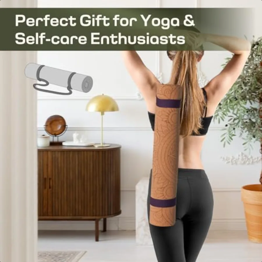 بساط يوجا من الفلين غير قابل للانزلاق يقاوم العرق والروائح بساط تمرين مع حزام حمل لليوجا الساخنة وأرضية البيلاتس والتدريبات اللياقة البدنية #5