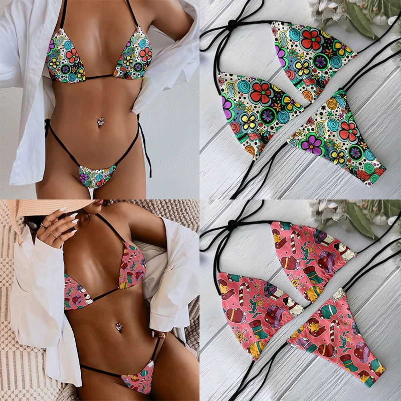 

Novelty cartoon animal floral pattern swimsuit bikini suit sexy woman summer beach vacation swimsuit two-piece suit