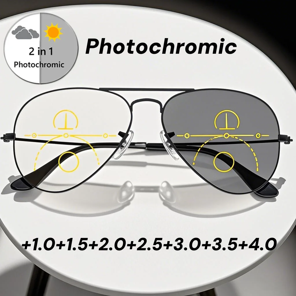 

Large Frame Photochromic Progressive Reading Glasses Men Fashion Glasses Male Change Color Sun Glasses Driver Diopters Eyewear