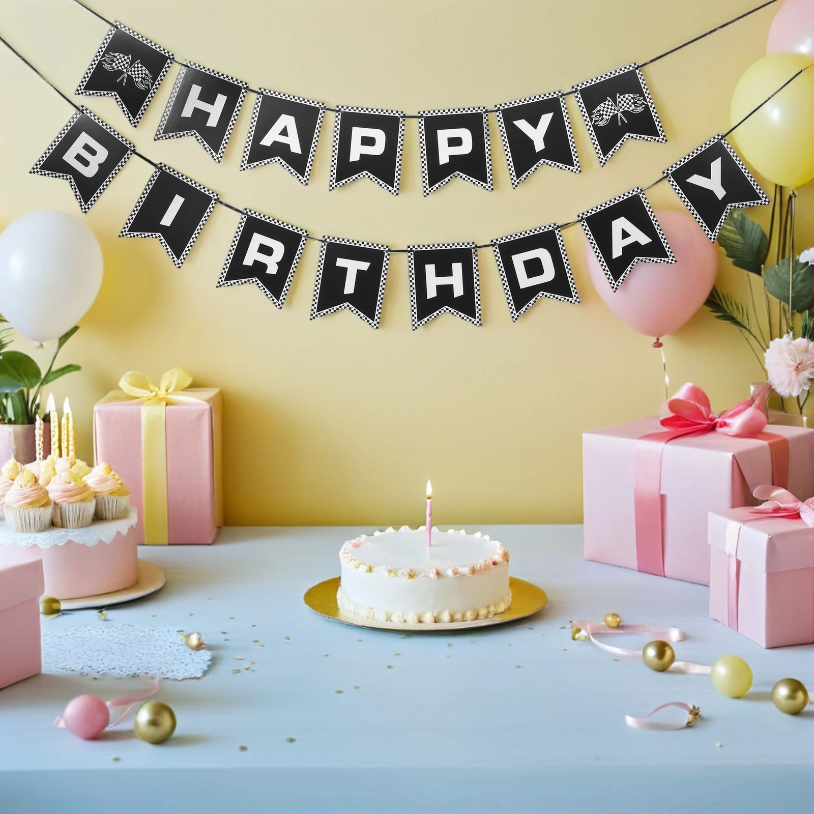 

4Pcs Racing Checkered Flag Party Decoration Weather Resistant Race Car Bunting Banner for Indoor Outdoor Events Easy Storage