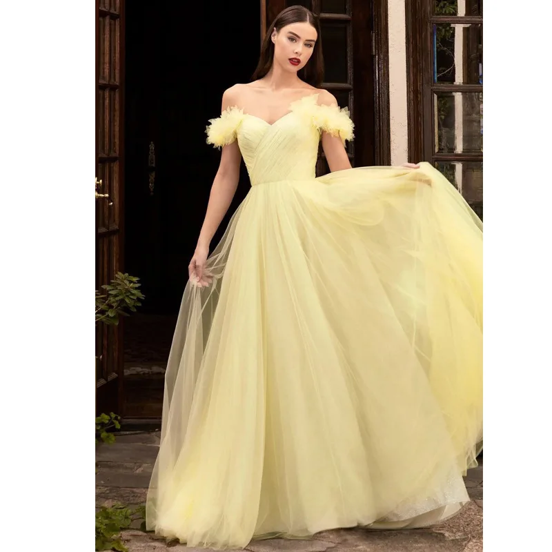 

GUXQD A Line Women Evening Dresses Off Shoulder Tulle Prom Party Gowns Zipper Back robes de soirée