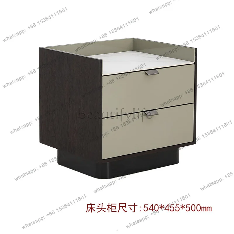 Italian simple bedside table modern light luxury rock slab storage storage two pumps