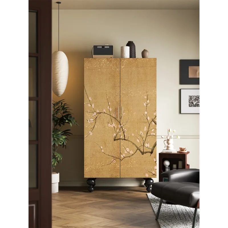 New Chinese simple plum blossom solid wood wardrobe household bedroom wall storage cabinet living room