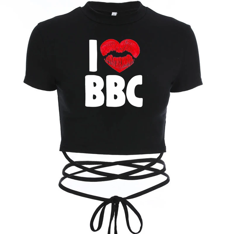 Love BBC Lips Crop Tops Ladies Black Bandage Tee Summer Women Hot Short T-Shirts Sexy Short Sleeve Female Shirts Gilrs Clothes