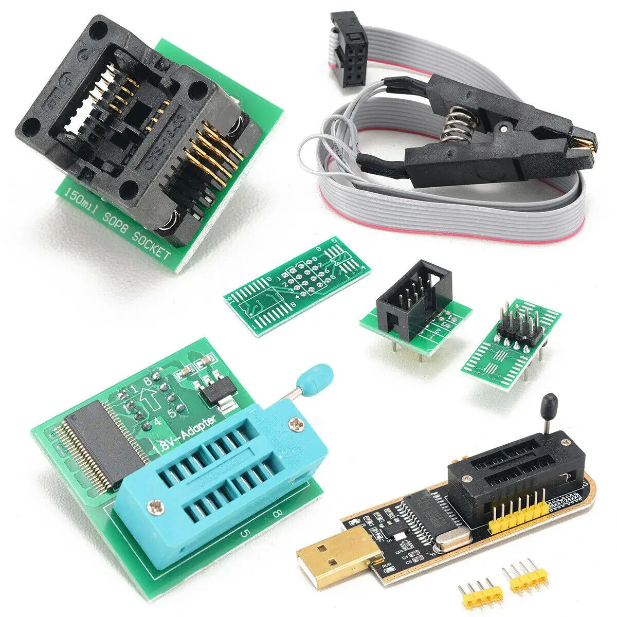 CH341B programmer burning seat full set of 24 25 series USB programming module +SOIC8 SOP8 test clip.